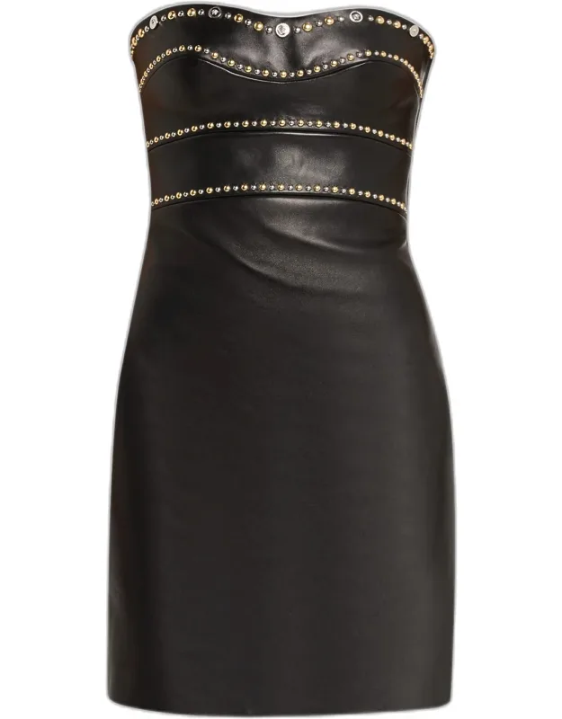 Embellished Strapless Nappa Leather Mini Dress