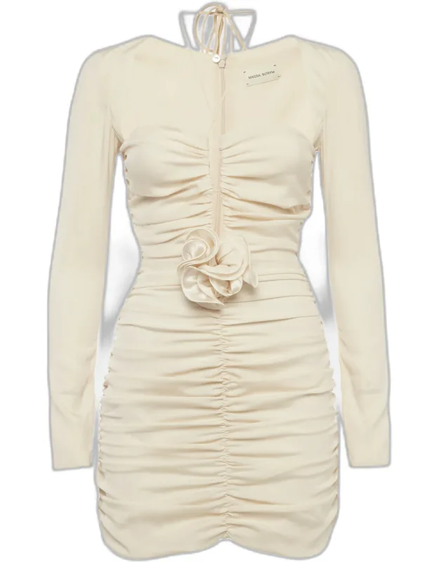 Silk Floral Applique Ruche Mini Dress