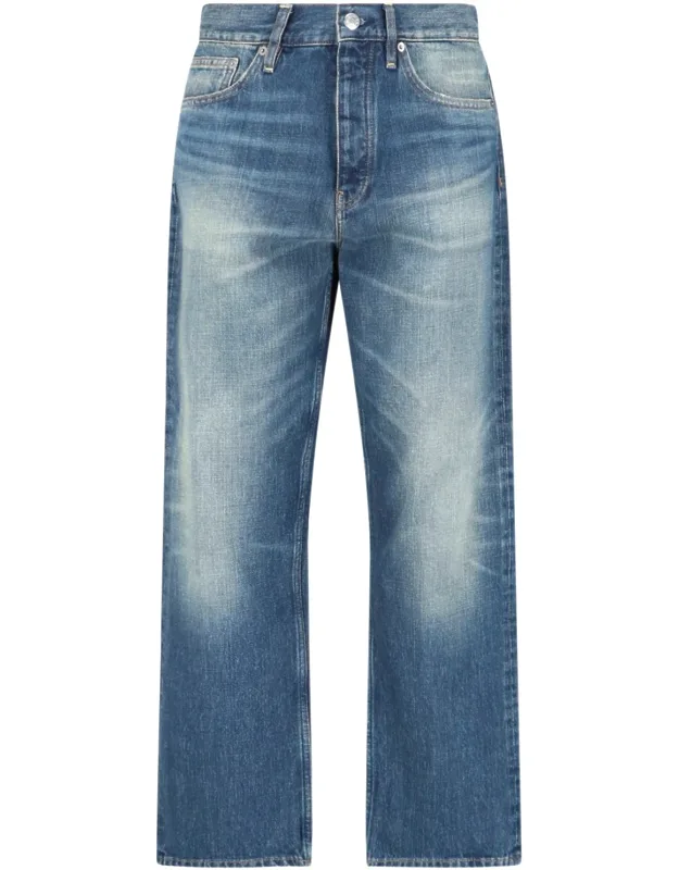 Loose Jeans With Front Button Closure And Wide Leg