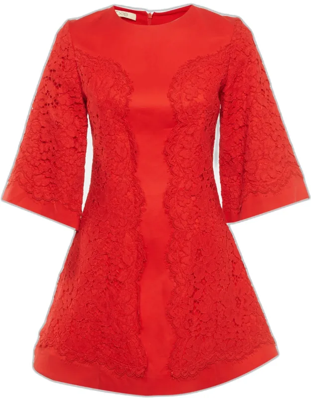 Crepe Guipure Lace Detail Mini Dress