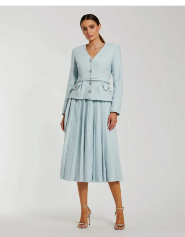 Boucle Long Sleeve V Neck Midi Dress With Buttons