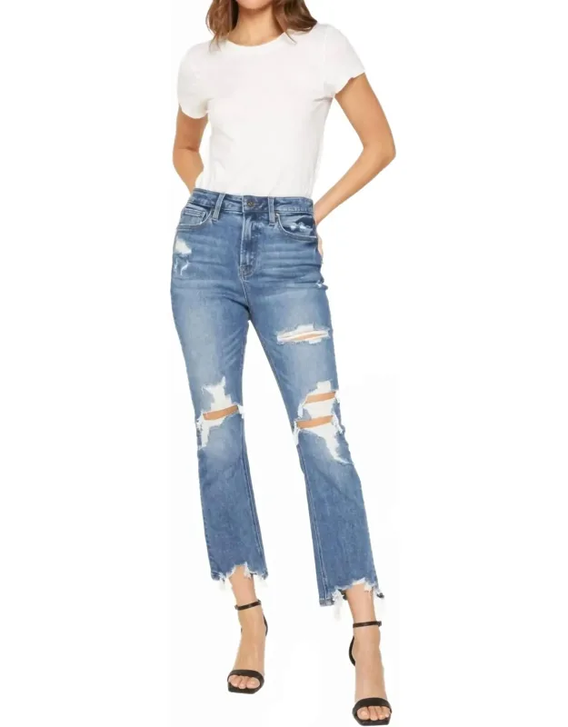 Super High Straight Distressed Raw Hem Jeans