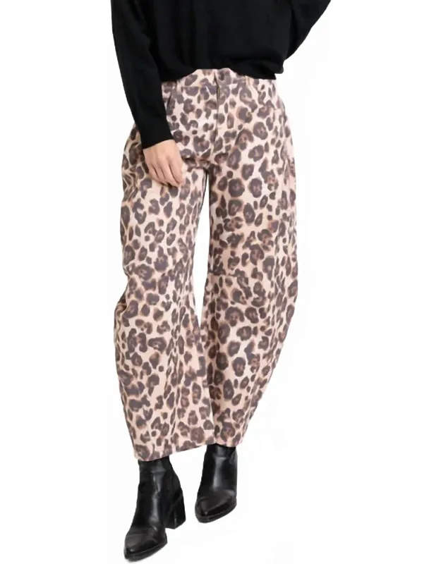 Leopard Denim Barrel Jeans
