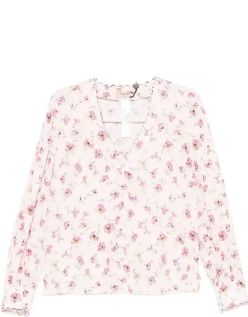 Cream-colored Shirt With Red Floral Print