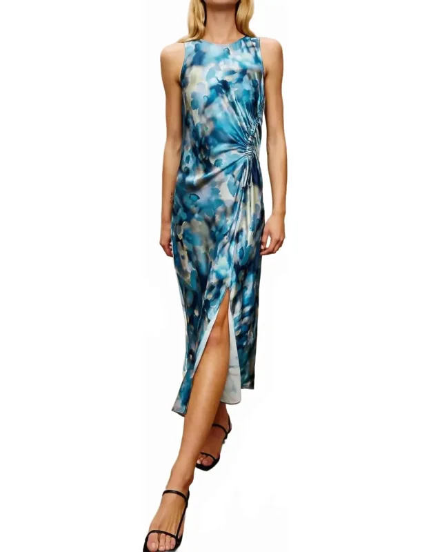 Gabriella Dress In Diffusion With Ruched Drawstring And Side Slit