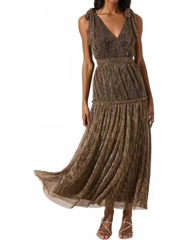 Metallic V-neck Maxi Dress