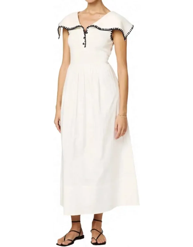 Jordon Ankle Dress With Ruffled Collar And Sweetheart Neckline