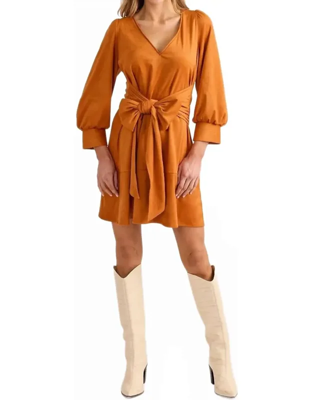 Faux Suede Tie Front Dress