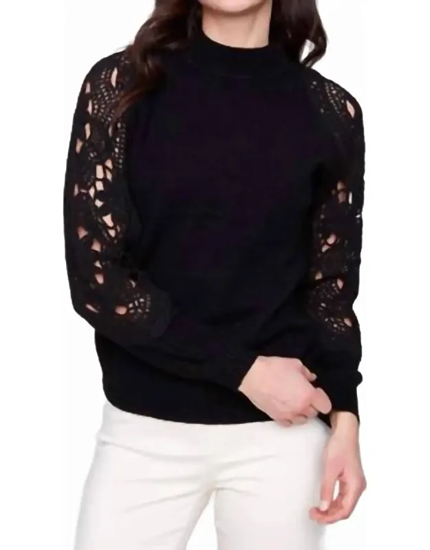 Mock Neck Sweater With Crochet Sleeves
