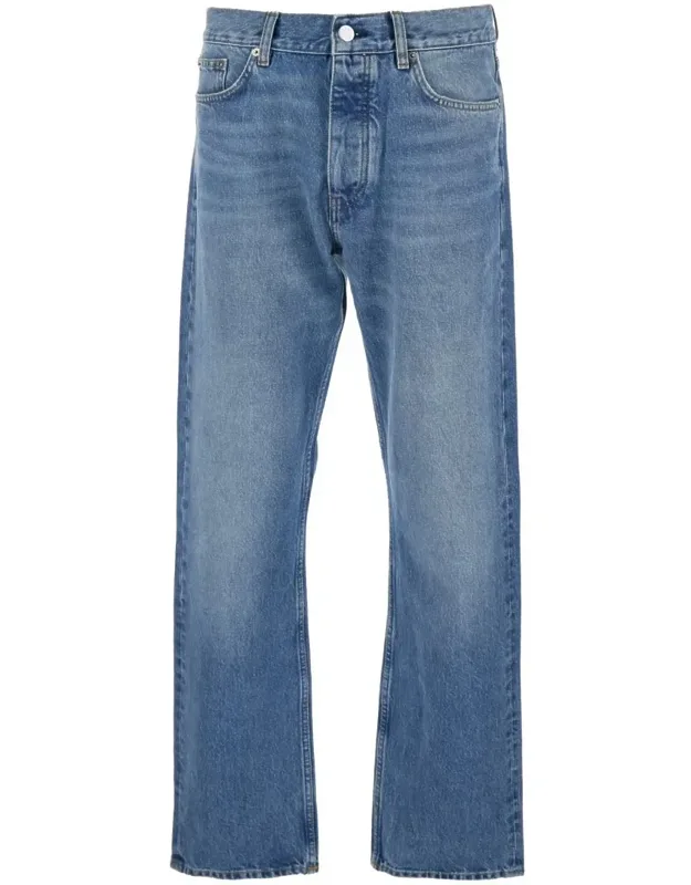 Jeans With Belt Loops And Logo Patch On The Rear In Denim