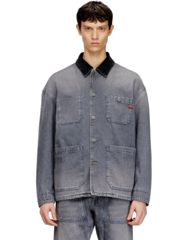 Utility-style Denim Jacket With Contrasting Collar