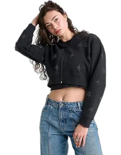 Razor Rhinestone Cropped Full-zip Hoodie