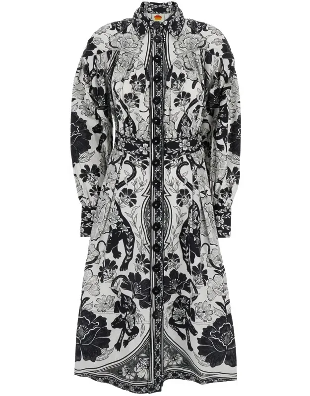 Long Dress With High Neck And All-over Floral Print In Cotton