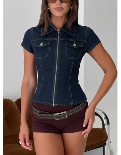 Liyana Denim Zip Up Short Sleeve Shirt