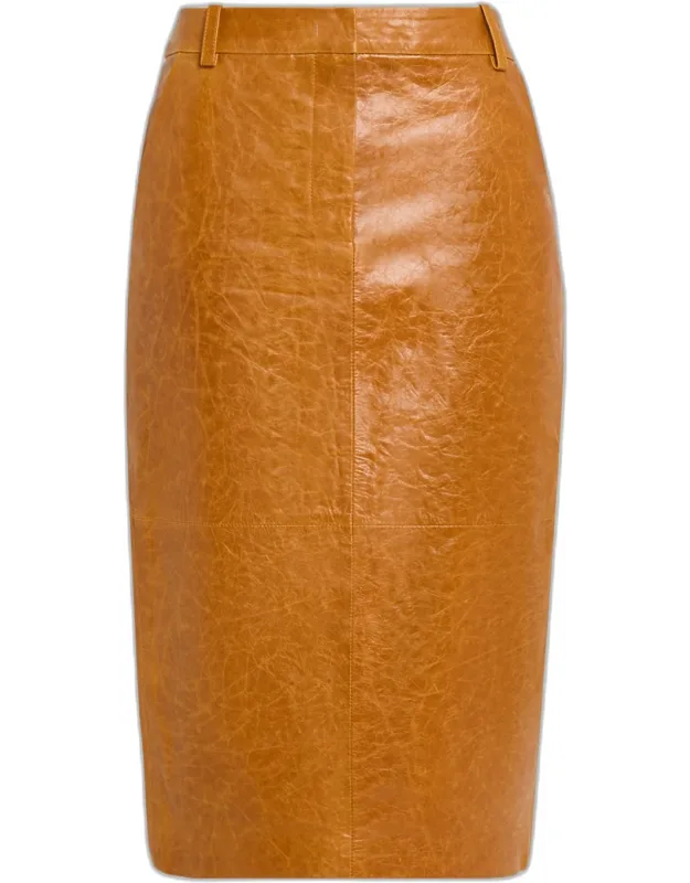 Tailored Crinkle Leather Pencil Skirt