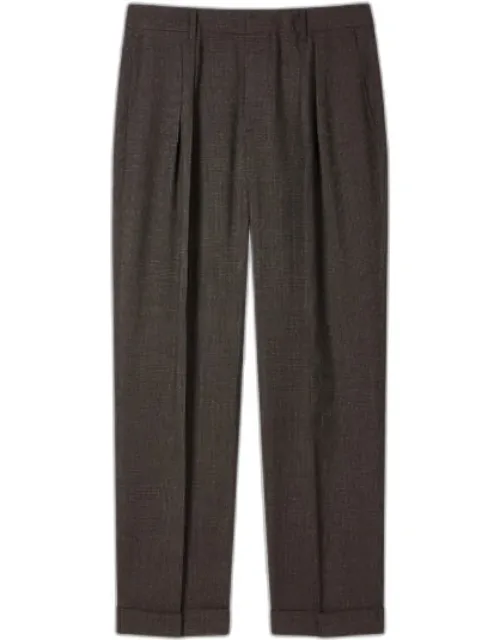 Check Two-ply Merino Pleated Trousers