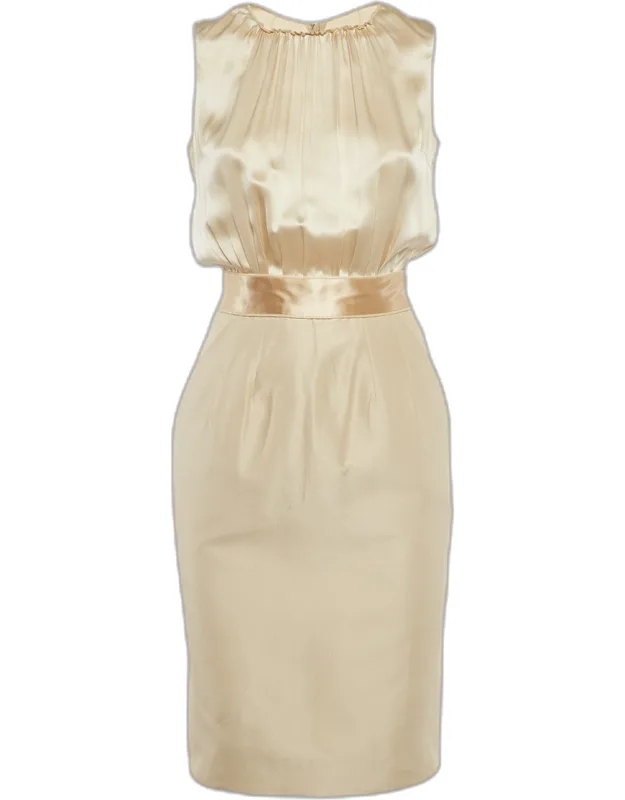 Gold Silk & Crepe Shift Mini Dress