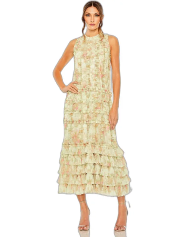 Tiered Ruffle Sleeveless Midi Dress