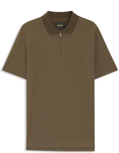 Cotton-silk Polo Shirt With Zip Neck, Geometric Jacquard
