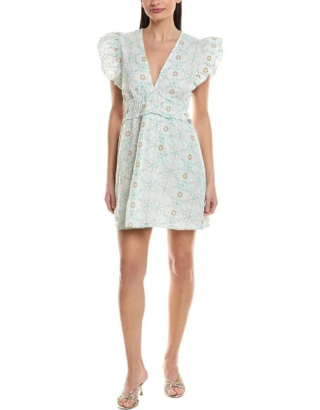 V-neck Flutter Sleeve Mini Dress