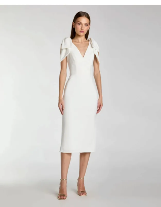 Sleeveless Crepe Midi Dress With Bow Straps