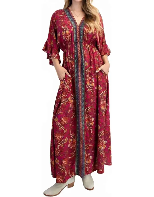 Border Print Challis Maxi Dress