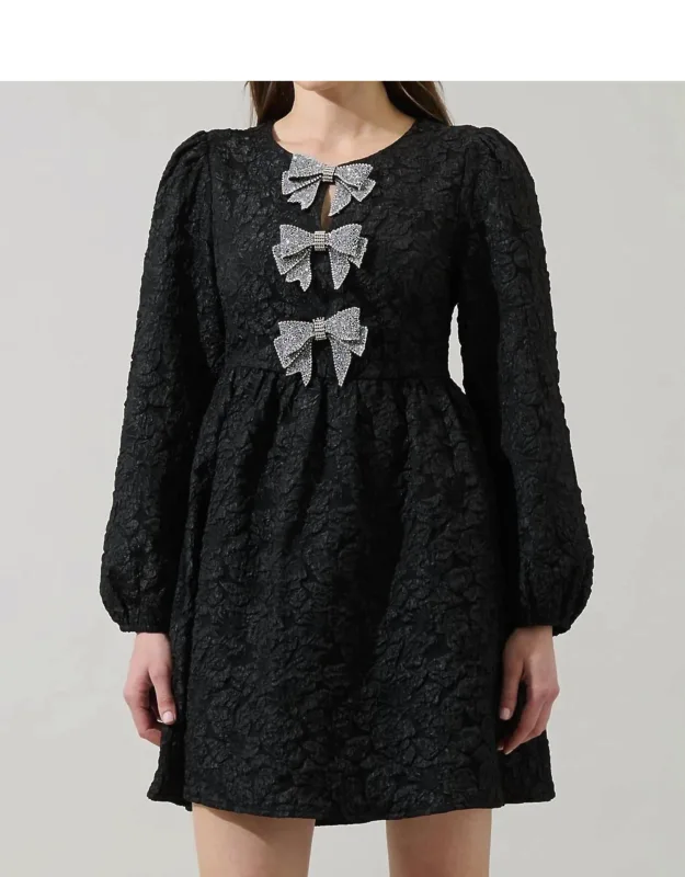 Arielle Jacquard Glow Bow Velvet Mini Dress