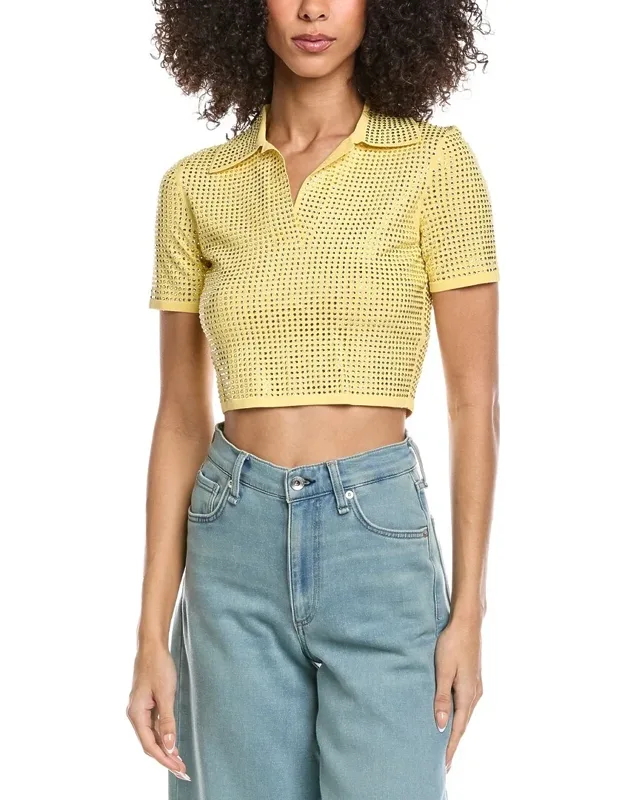 Rhinestone Crop Polo Shirt