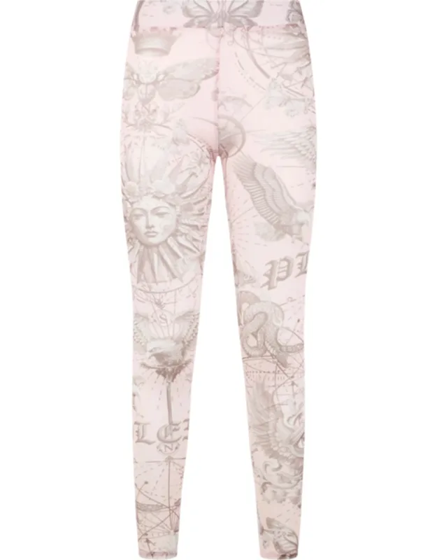 Tulle Leggings Tattoo - Printed Stretch Tulle Jersey, Lined Elastic Waistband