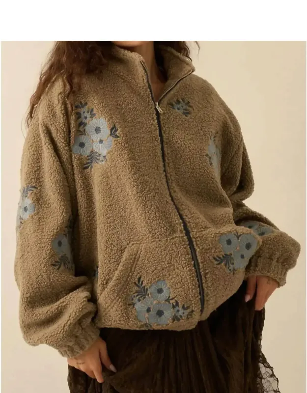 Floral-embroidered Fleece Jacket