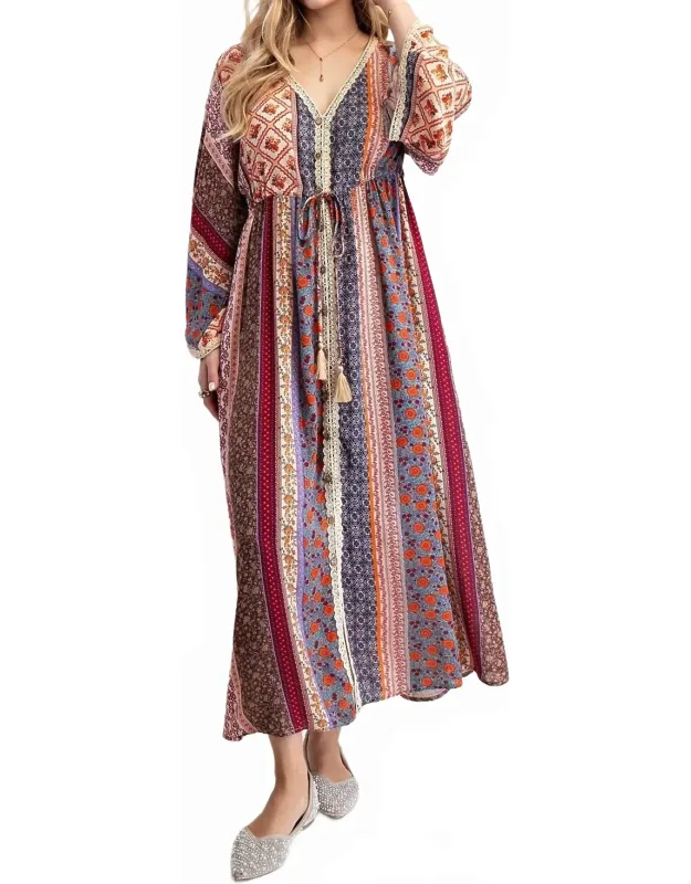 Printed Bell Sleeve Maxi Duster Dress