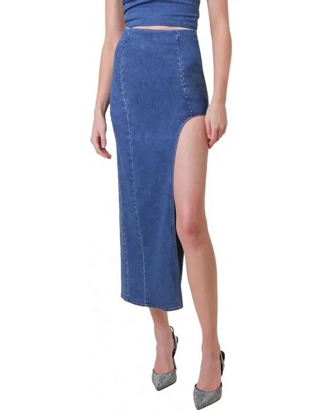 Denim Maxi Skirt With Cutout Detail