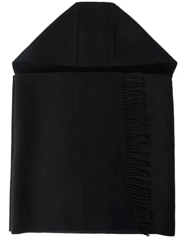 Hooded Scarf With Fringed Details In Wool And Cashmere