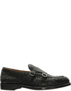 Loafers With Double Buckle Closure In Woven Leather