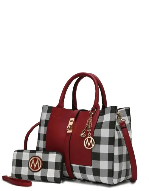 Checkered Satchel Bag With Wallet
