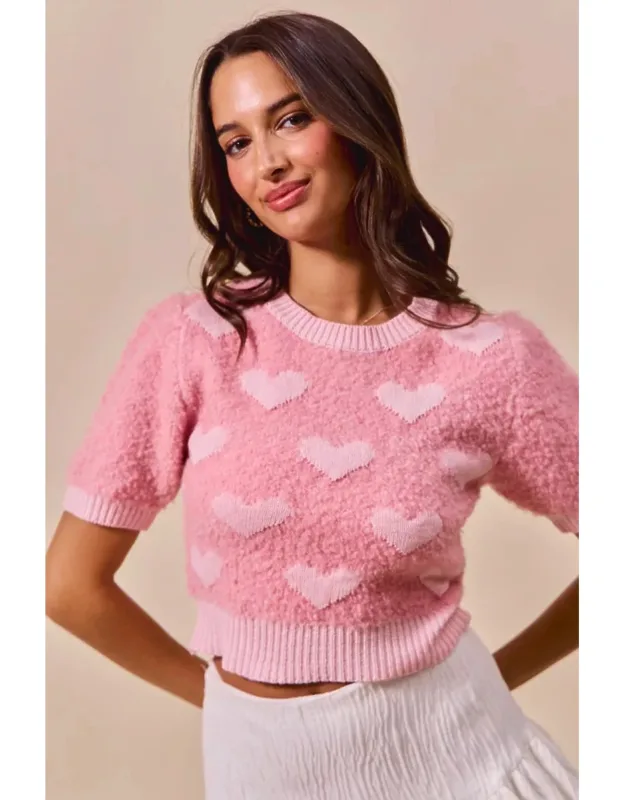 All Over Heart Cropped Sweater