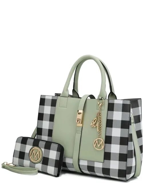 Checkered Satchel Bag With Wallet