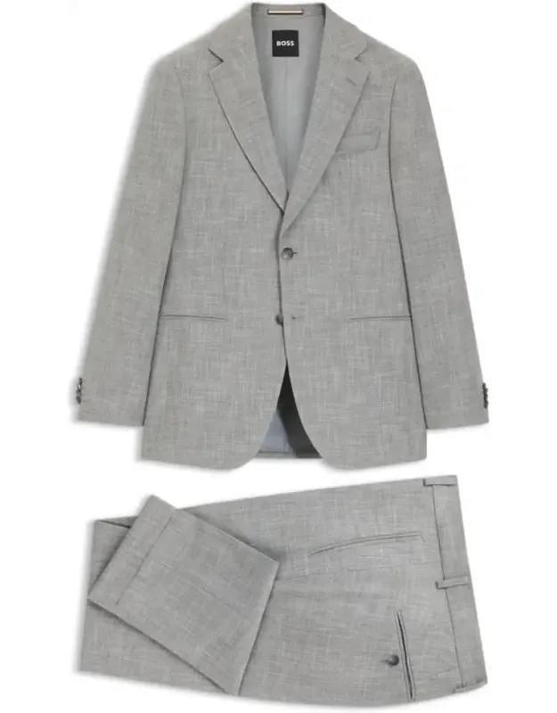 Two-piece Slim-fit Suit In Cotton And Virgin Wool, Woven With A Subtle Pattern, Crafted With Virgin Wool