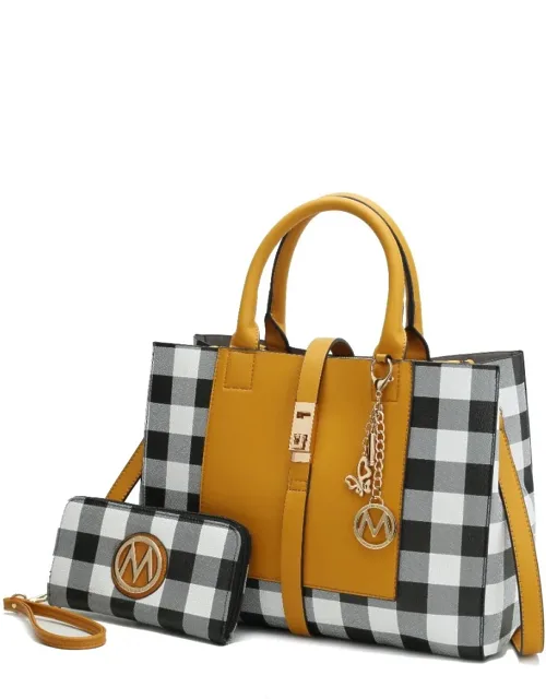Yuliana Checkered Satchel Bag