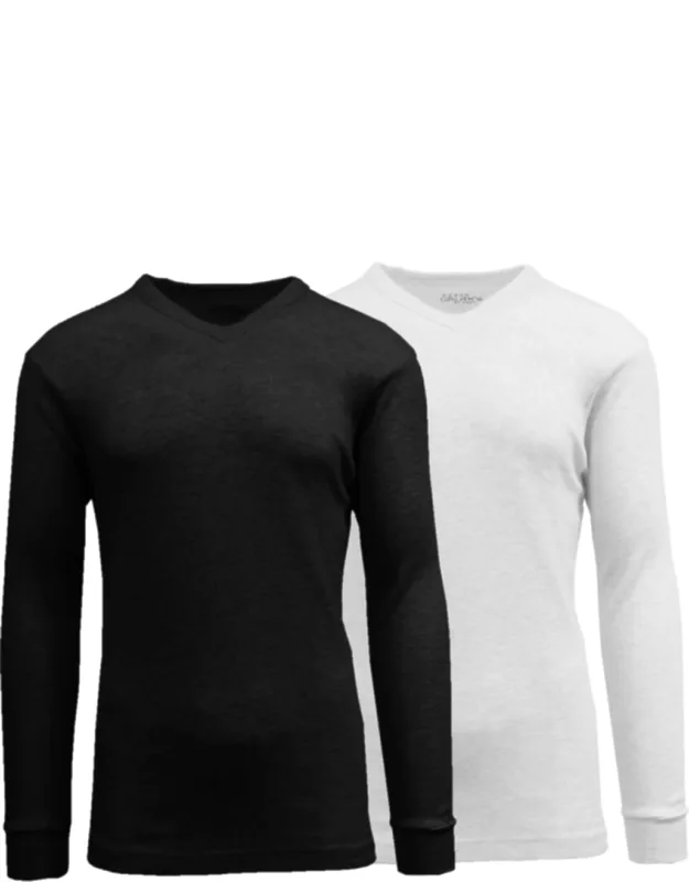 Long Sleeve Waffle-knit V-neck Thermal Shirt - 2 Pack