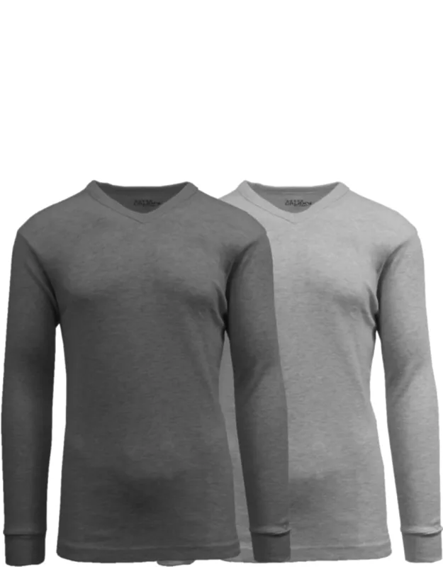 Long Sleeve Waffle-knit V-neck Thermal Shirt - 2 Pack