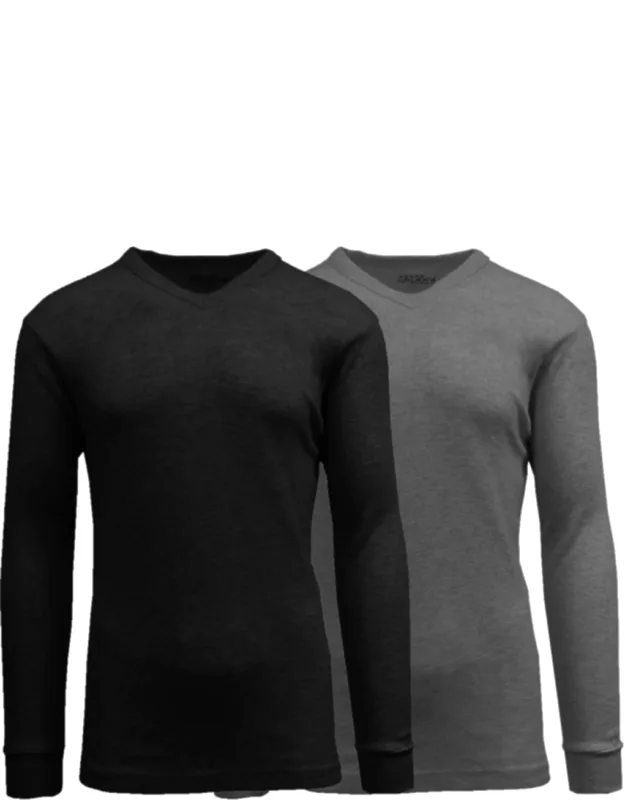Long Sleeve Waffle-knit V-neck Thermal Shirt - 2 Pack