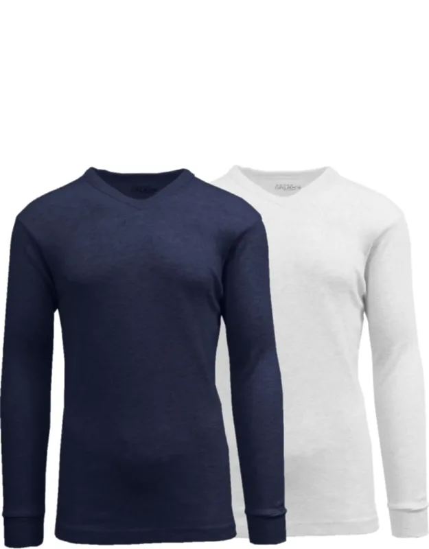 Long Sleeve Waffle-knit V-neck Thermal Shirt - 2 Pack