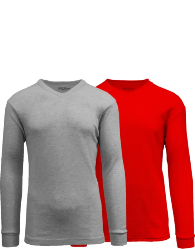 Long Sleeve Waffle-knit V-neck Thermal Shirt - 2 Pack