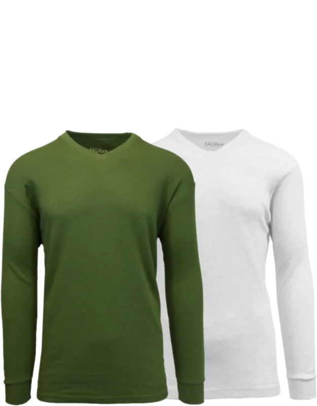 Long Sleeve Waffle-knit V-neck Thermal Shirt - 2 Pack