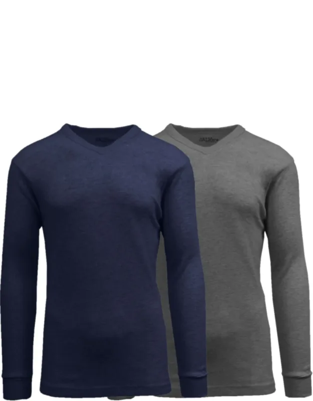 Long Sleeve Waffle-knit V-neck Thermal Shirt - 2 Pack