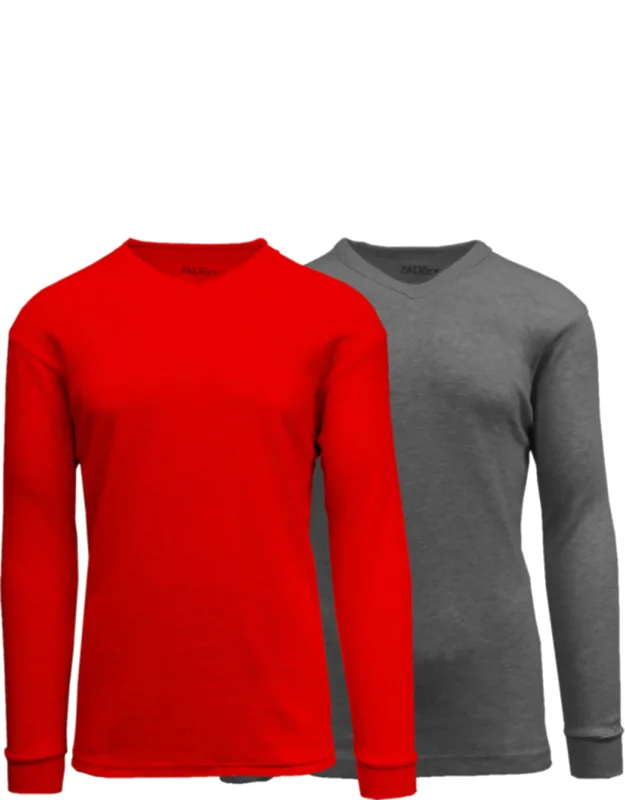 Long Sleeve Waffle-knit V-neck Thermal Shirt - 2 Pack