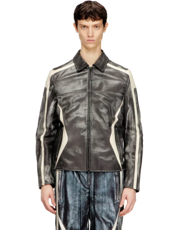 Leather Coach Jacket With Biker Print