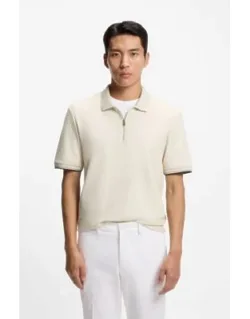 Boss Cotton-piqué Polo Shirt With Zip Neck, Crafted In Soft Cotton, Honeycomb Piqué Weave