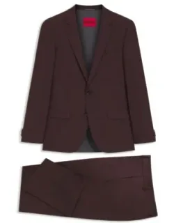 Three-piece Slim-fit Suit In Wool-blend Poplin